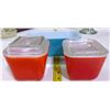 Image 2 : 1 - Blue (no lid) & 2 - Red Refrigerator Dishes (with lids) - 1 chipped lid