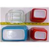 Image 4 : 1 - Blue (no lid) & 2 - Red Refrigerator Dishes (with lids) - 1 chipped lid