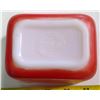 Image 7 : 1 - Blue (no lid) & 2 - Red Refrigerator Dishes (with lids) - 1 chipped lid