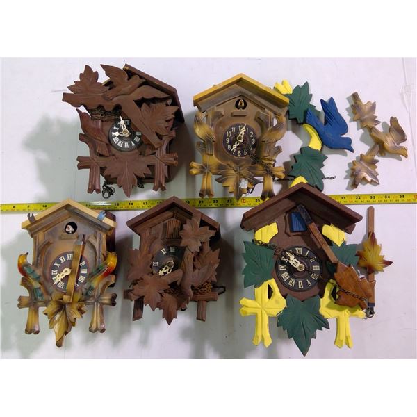 Lot of 5 Cuckoo Clocks - fix-up or parts