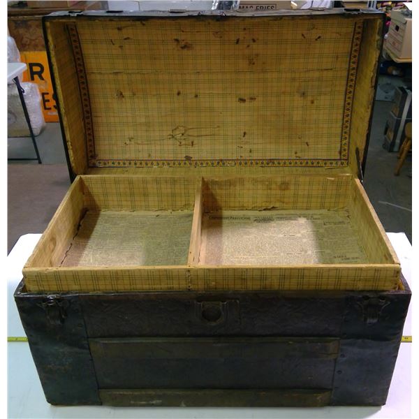 Camel Back Trunk with Tray and Original Leather