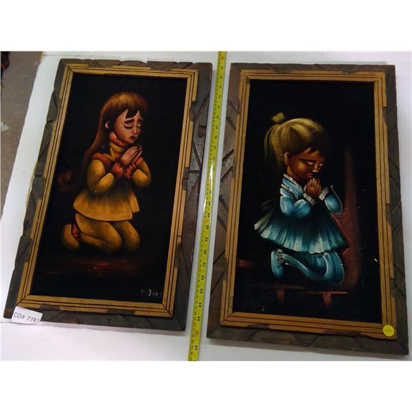 2 - Velour & Wood Wall Hangings