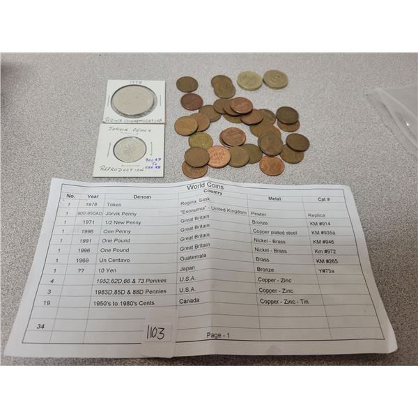 34 World coins as per list attached