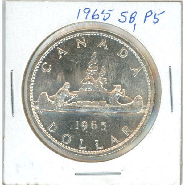 1965 Canadian silver dollar - sm beads, pointed 5