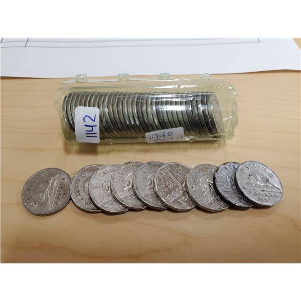 1940, 50's, 60's 5 cent roll -40 coins