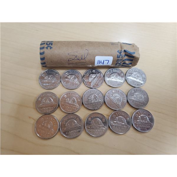 1960's-2000's 5 cent roll -40 coins