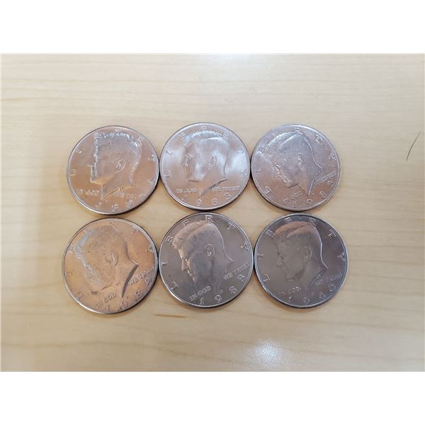 6 x us half dollars 1-1980, 2-1983, 1984, 1988, 1990