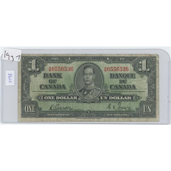 1937 Canadian $1 Bill