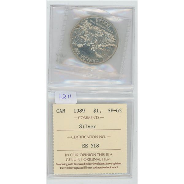 1989 Canadian Silver $1 Coin SP63