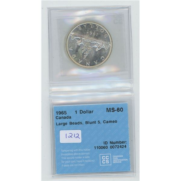1965 Canadian $1 Coin MS60 Large Beads