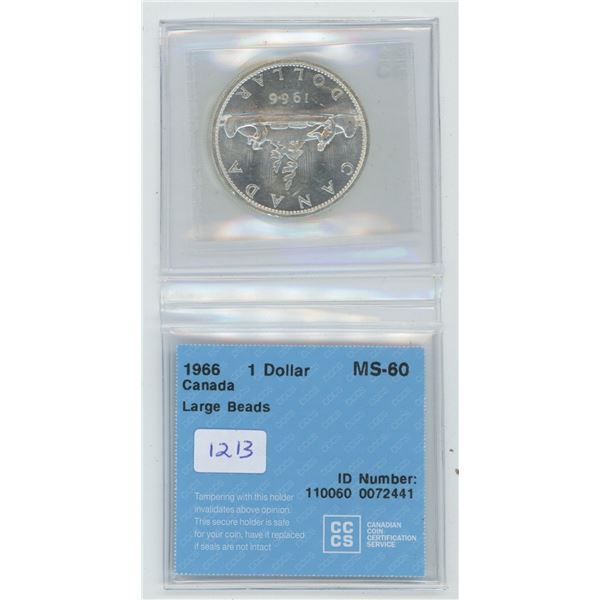 1966 Canadian $1 Coin MS60 Large Beads