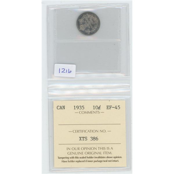 1935 Canadian Dime EF45