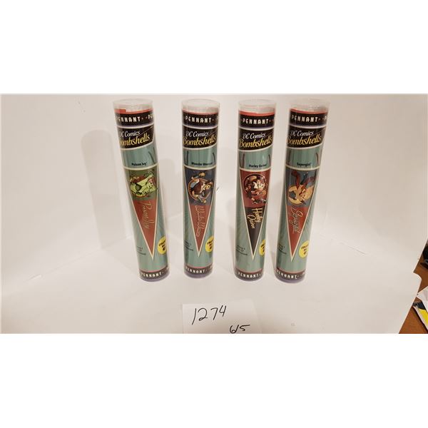 DC Comics Bombshells Pennant Set of 4 - Wonder Woman, Poison Ivy, Supergirl and Harley Quinn - 30"X1