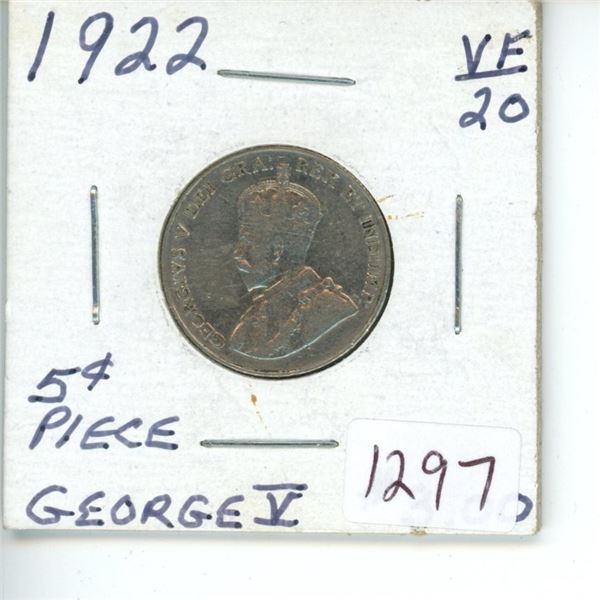 1922 Canadian 5 Cent Coin (George 5th)