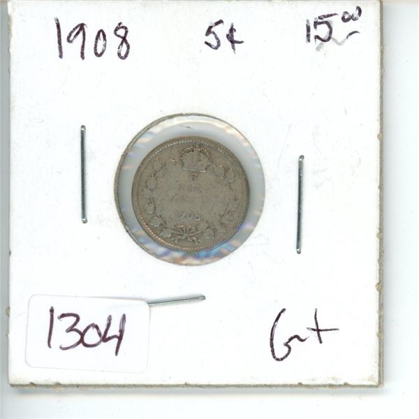 1908 Canadian 5 Cent Coin