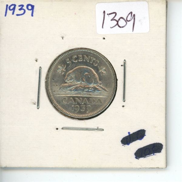 1939 Canadian 5 Cent Coin