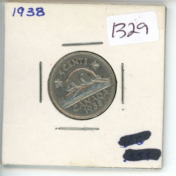 1938 Canadian 5 Cent Coin