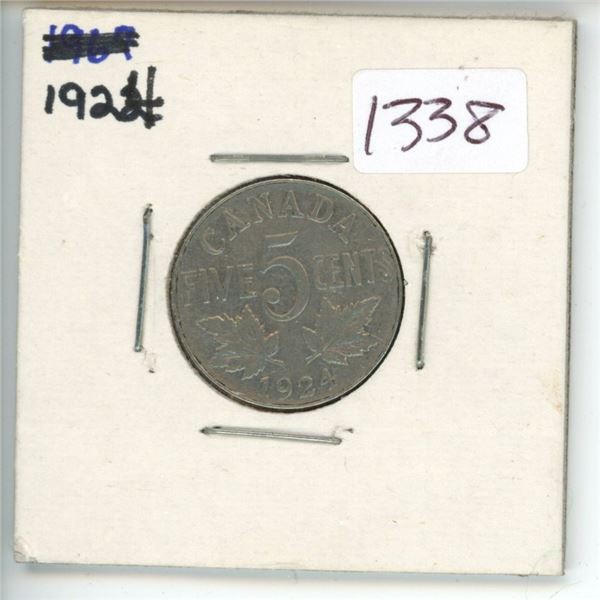 1924 Canadian 5 Cent Coin