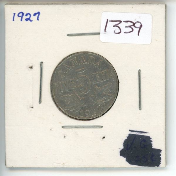 1927 Canadian 5 Cent Coin