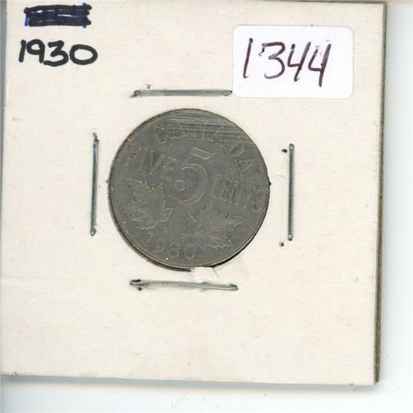 1930 Canadian 5 Cent Coin