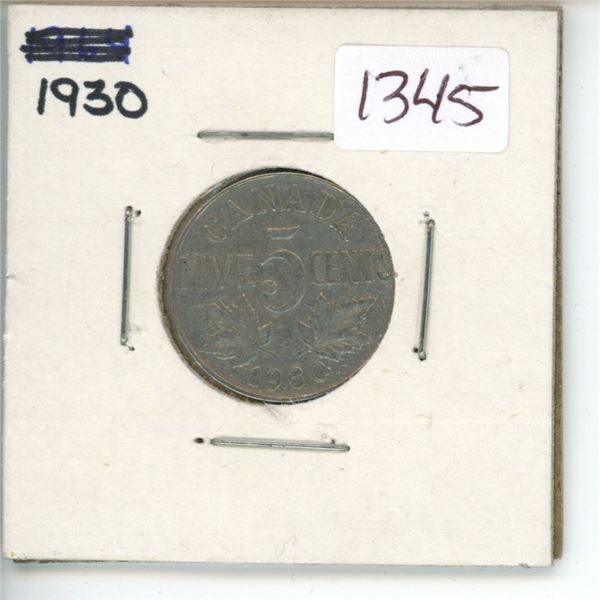 1930 Canadian 5 Cent Coin