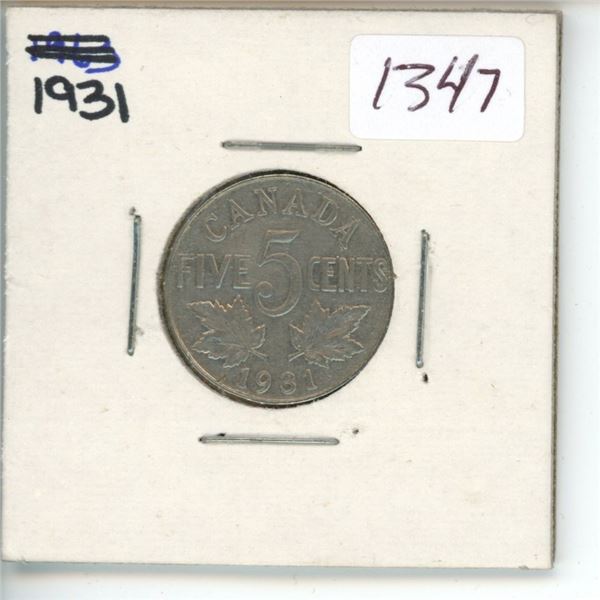 1931 Canadian 5 Cent Coin