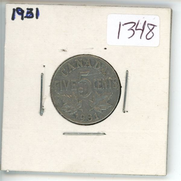 1931 Canadian 5 Cent Coin