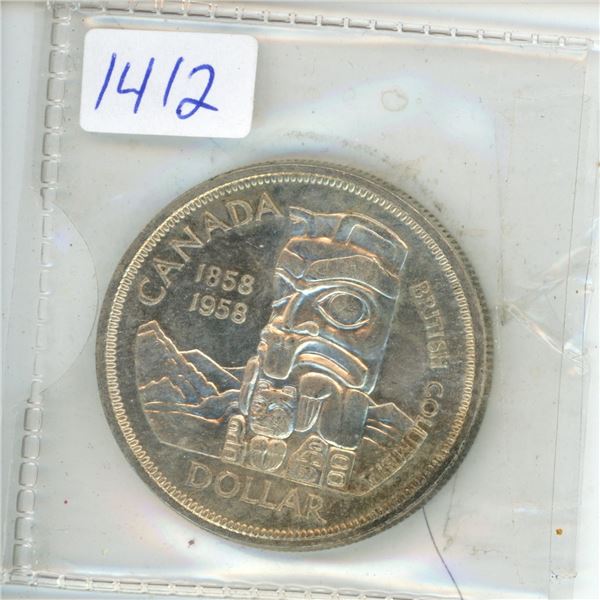1958 British Columbia Silver Dollar Coin