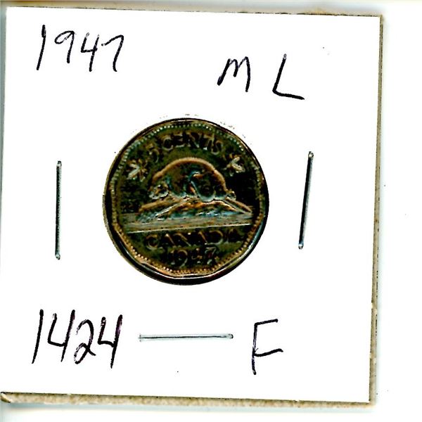 1947 Canadian 5 Cent Nickel Coin