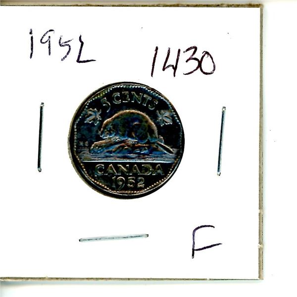 1952 Canadian 5 Cent Nickel Coin