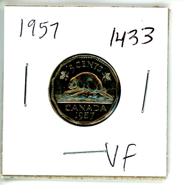 1957 Canadian 5 Cent Nickel Coin