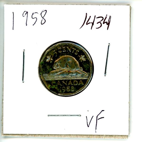 1958 Canadian 5 Cent Nickel Coin