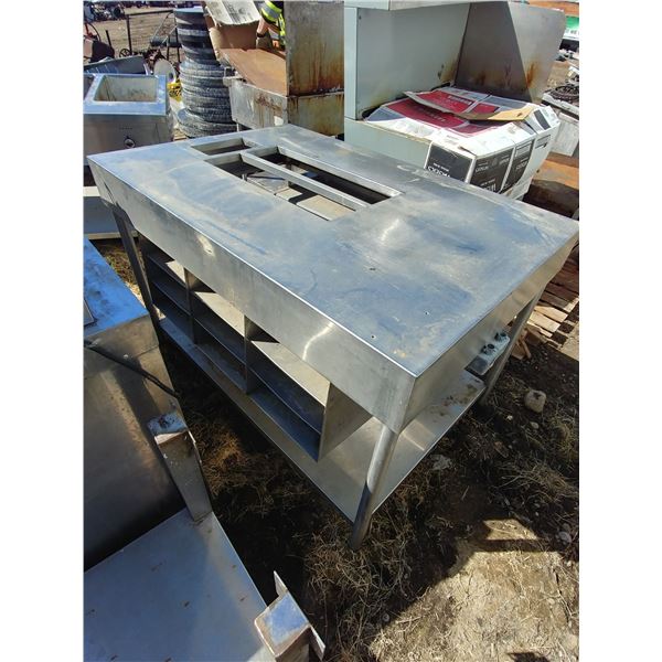 ELECTRIFIED STAINLESS PREP COUNTER W/SHELVES 36X54X34