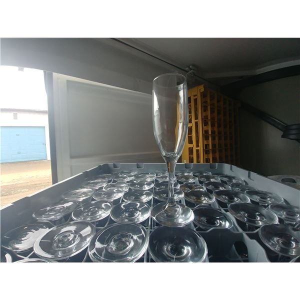 DISH WASHER RACK W/ 49 CHAMPAGNE FLUTES