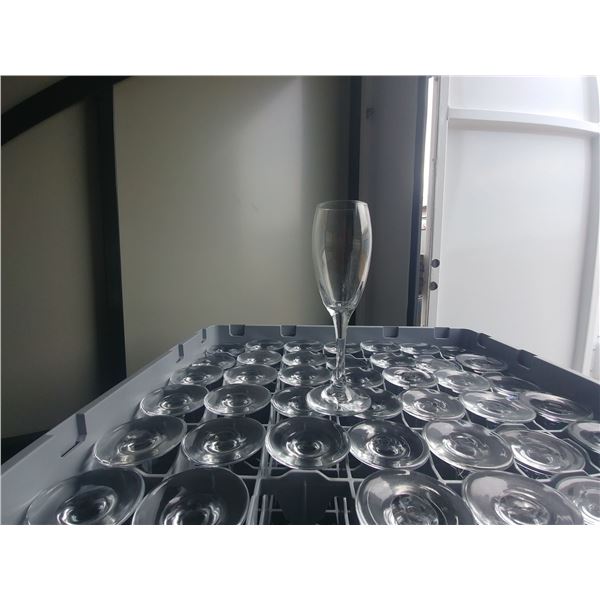 DISH WASHER RACK W/ 49 CHAMPAGNE FLUTES