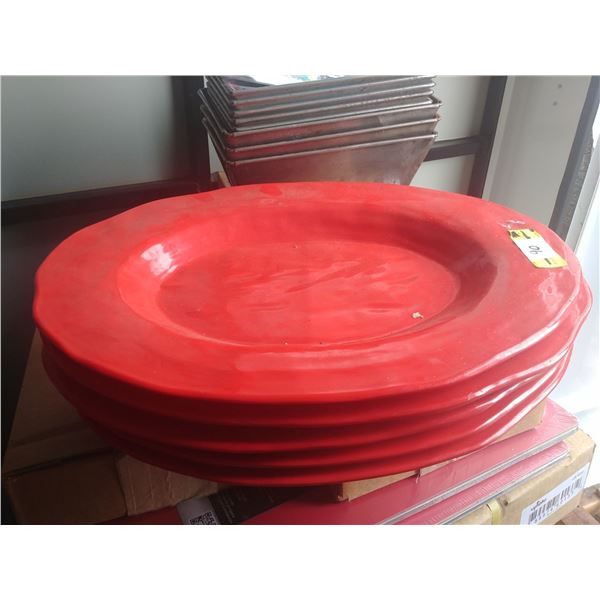 5 LARGE RED OVAL PLATTERS W/NON-SLIP BASES
