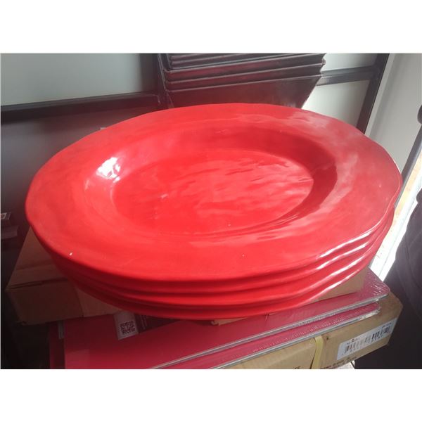 5 LARGE RED OVAL PLATTERS W/NON-SLIP BASES