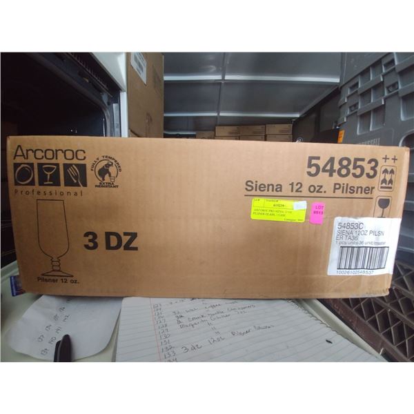 NEW- CASE OF 36 12OZ PILSNER GLASSES