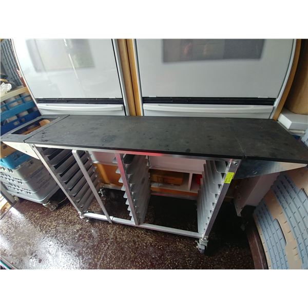 NEW COLAPSIBLE CATERING CART W/ BLK POLY CUTTING BOARD TOP