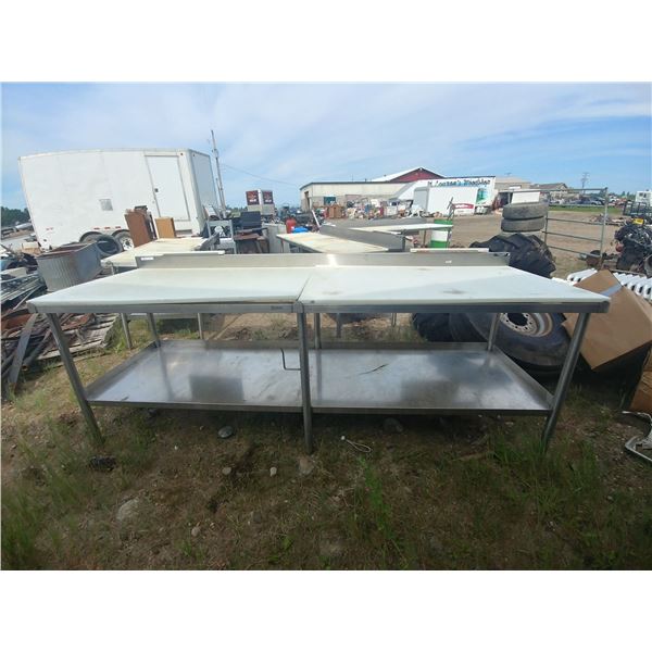 STAINLESS TABLE W/ POLY TOP, BACKSPLASH AND KNIFE HOLDERS