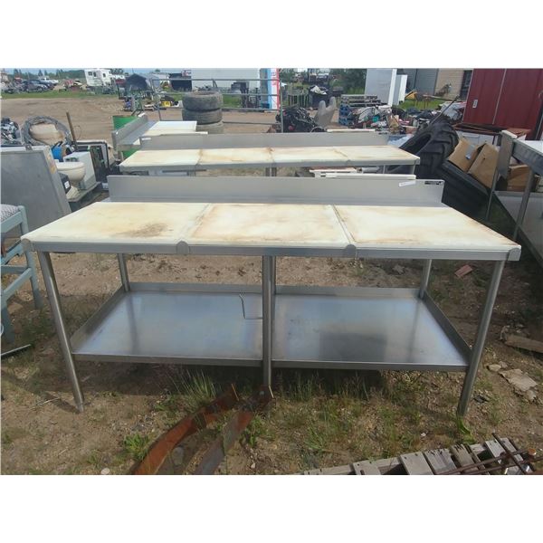 STAINLESS TABLE W/ POLY TOP, BACKSPLASH AND KNIFE HOLDERS