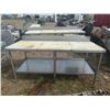 Image 1 : STAINLESS TABLE W/ POLY TOP, BACKSPLASH AND KNIFE HOLDERS