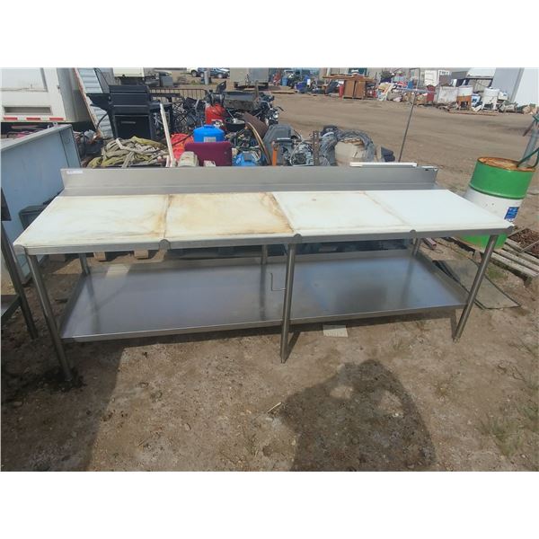 STAINLESS TABLE W/ POLY TOP, BACKSPLASH AND KNIFE HOLDERS