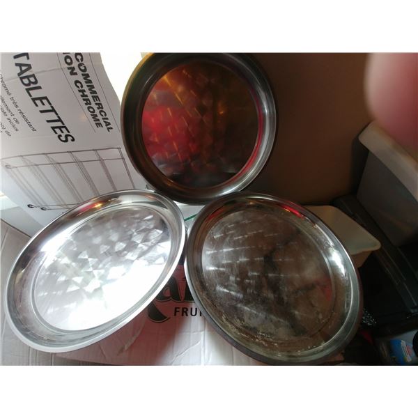3 STAINLESS STEEL SERVING TRAYS