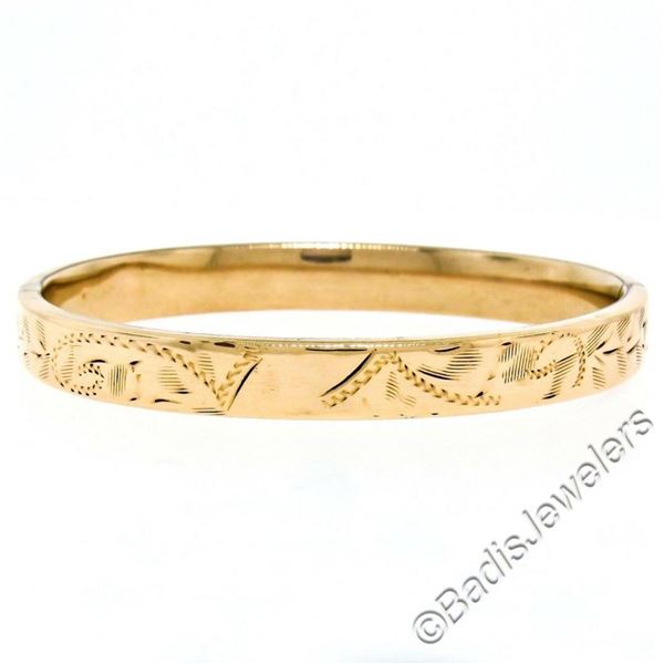 Vintage 14kt Rose Gold Etched Open Bangle Baby Bracelet