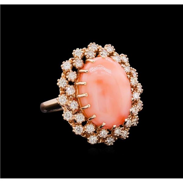 9.60 ctw Pink Coral and Diamond Ring - 14KT Rose Gold