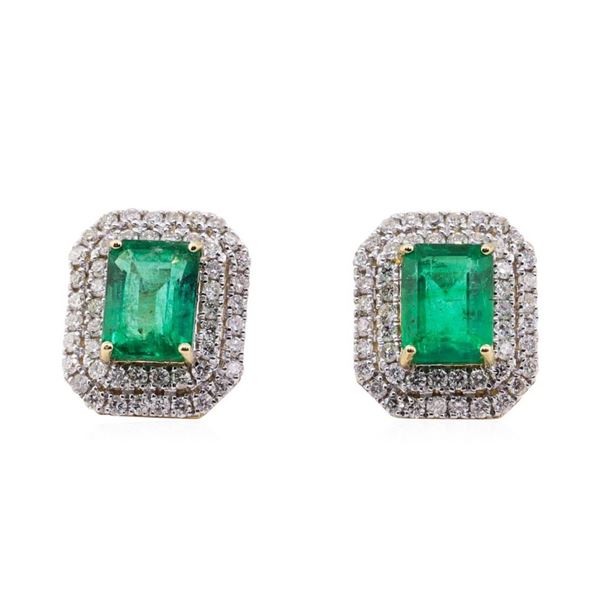 3.14 ctw Emerald and Diamond Earrings - 14KT Yellow Gold