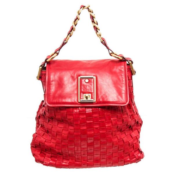 Marc Jacobs Red Leather Woven Hobo Shoulder Bag