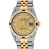 Image 2 : Rolex Mens 2 Tone Champagne Diamond & Ruby 36MM Datejust Wriswatch Oyster Perpet