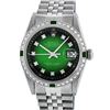 Image 2 : Rolex Mens Stainless Steel Green Vignette Diamond & Emerald Datejust Wristwatch